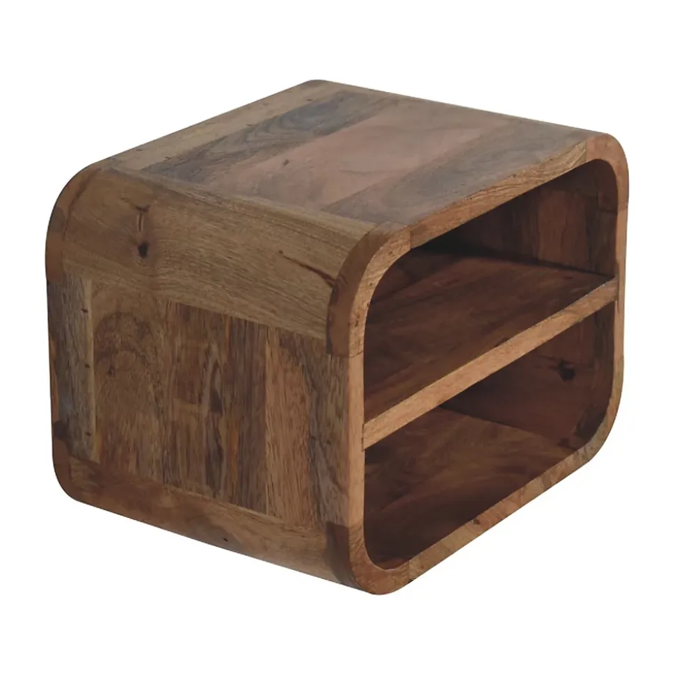 Artisan Furniture Bois massif effet chêne Floating ouvert Curve table de chevet, 2 étagères, marron