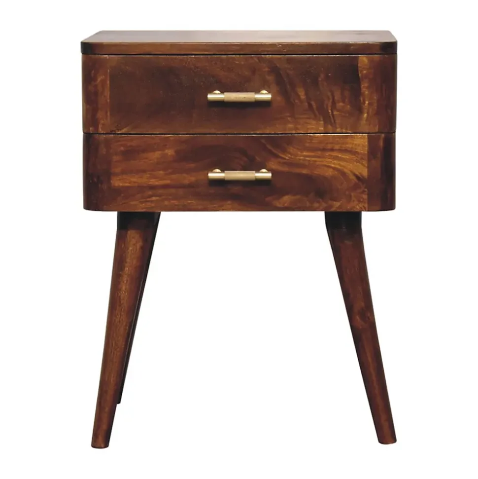 Artisan Furniture Bois massif châtaignier T-Bar Nordic table de chevet, 2 tiroirs, marron foncé
