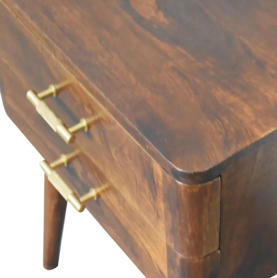 Artisan Furniture Bois massif châtaignier T-Bar Nordic table de chevet, 2 tiroirs, marron foncé