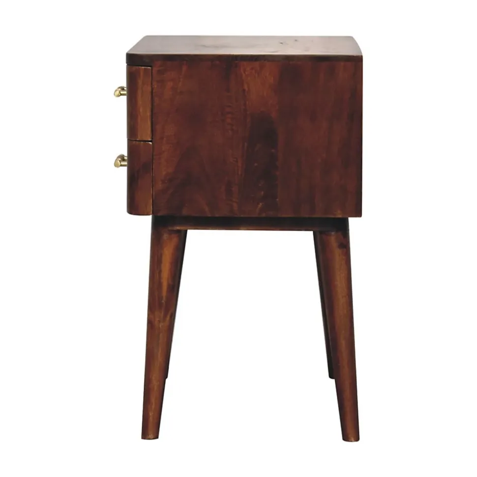 Artisan Furniture Bois massif châtaignier T-Bar Nordic table de chevet, 2 tiroirs, marron foncé