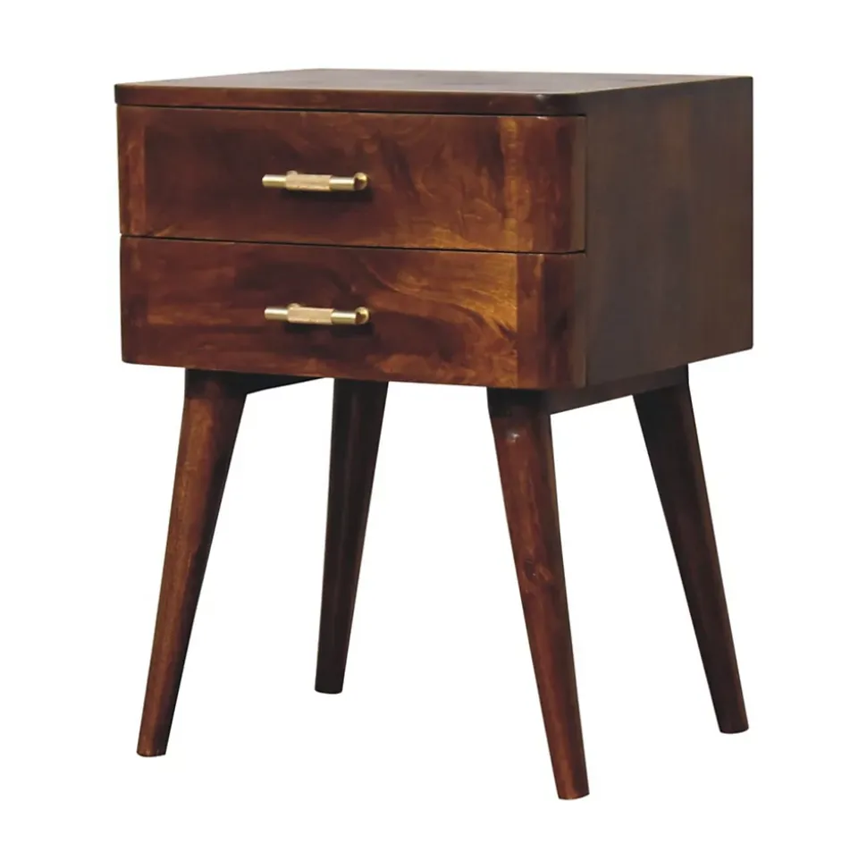 Artisan Furniture Bois massif châtaignier T-Bar Nordic table de chevet, 2 tiroirs, marron foncé