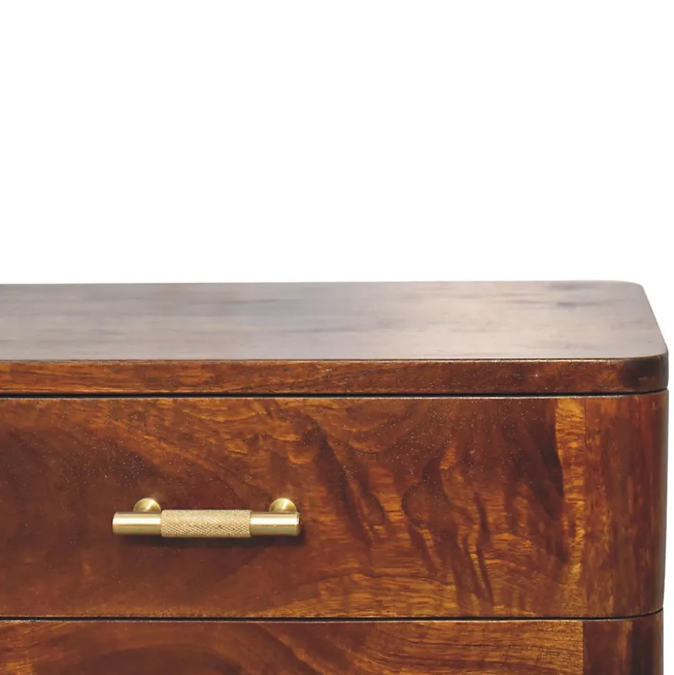 Artisan Furniture Bois massif châtaignier T-Bar Nordic table de chevet, 2 tiroirs, marron foncé