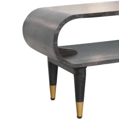 Artisan Furniture Bois massif courbé Edge Media avec détails en laiton, 1 niche ouverte, marron foncé