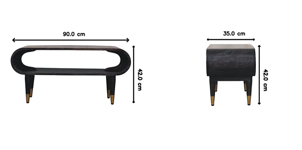 Artisan Furniture Bois massif courbé Edge Media avec détails en laiton, 1 niche ouverte, marron foncé
