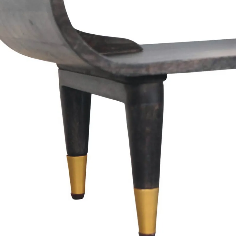 Artisan Furniture Bois massif courbé Edge Media avec détails en laiton, 1 niche ouverte, marron foncé
