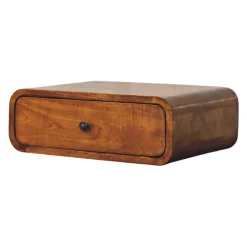 Artisan Furniture Bois massif Avora châtaignier 1 tiroir table de chevet à fixation murale, marron foncé
