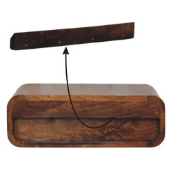 Artisan Furniture Bois massif Avora châtaignier 1 tiroir table de chevet à fixation murale, marron foncé