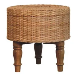 Artisan Furniture Bois massif Regency rond tressé tabouret, beige