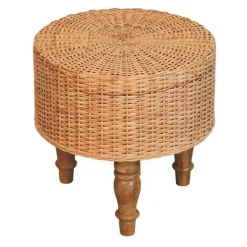 Artisan Furniture Bois massif Regency rond tressé tabouret, beige