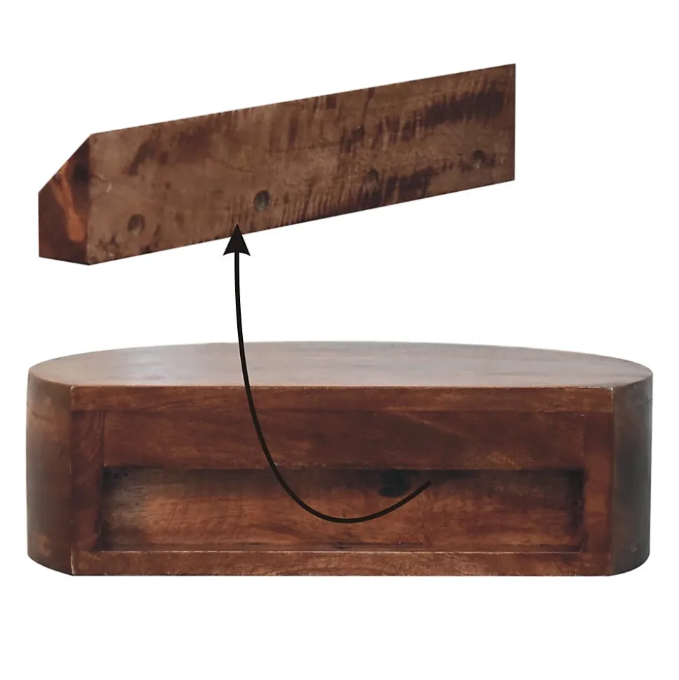 Artisan Furniture Bois massif miel caramel arrondi table de chevet à fixation murale, 1 tiroir, marron foncé