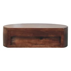 Artisan Furniture Bois massif miel caramel arrondi table de chevet à fixation murale, 1 tiroir, marron foncé
