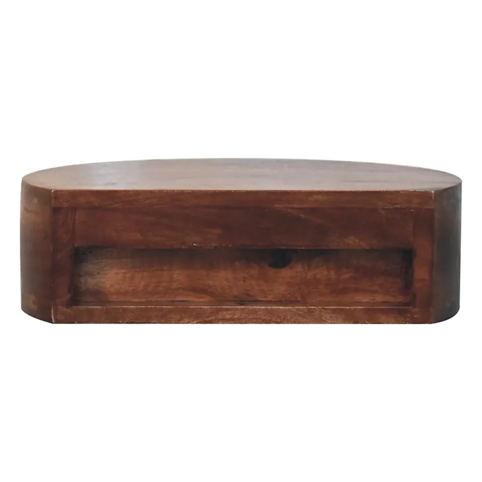 Artisan Furniture Bois massif miel caramel arrondi table de chevet à fixation murale, 1 tiroir, marron foncé