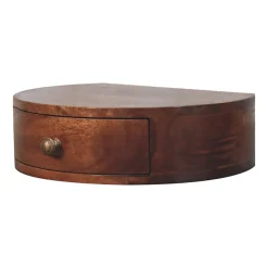 Artisan Furniture Bois massif miel caramel arrondi table de chevet à fixation murale, 1 tiroir, marron foncé