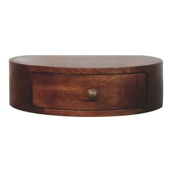 Artisan Furniture Bois massif miel caramel arrondi table de chevet à fixation murale, 1 tiroir, marron foncé