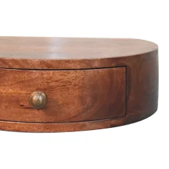 Artisan Furniture Bois massif miel caramel arrondi table de chevet à fixation murale, 1 tiroir, marron foncé