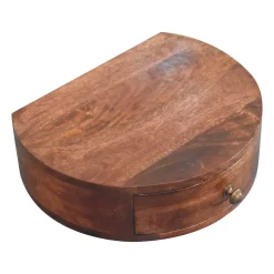 Artisan Furniture Bois massif miel caramel arrondi table de chevet à fixation murale, 1 tiroir, marron foncé
