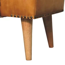 Artisan Furniture Bois massif bouclé peau de buffle Tan cuir banc, rembourré, marron & crème