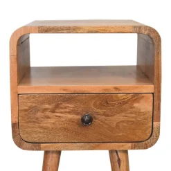 Artisan Furniture Bois massif Mini effet chêne Curve ouvert table de chevet, 1 tiroir et niche ouverte, beige
