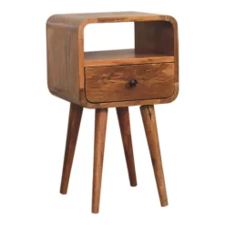 Artisan Furniture Bois massif Mini effet chêne Curve ouvert table de chevet, 1 tiroir et niche ouverte, beige