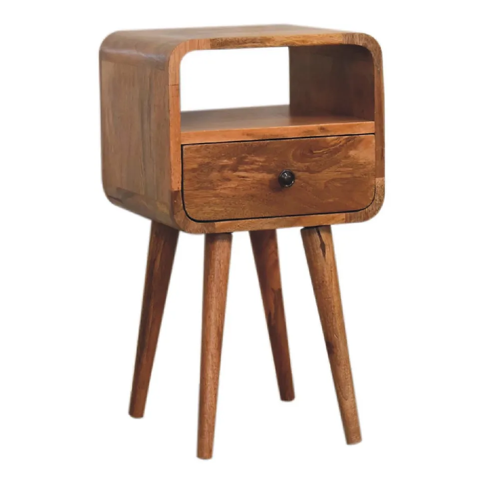 Artisan Furniture Bois massif Mini effet chêne Curve ouvert table de chevet, 1 tiroir et niche ouverte, beige
