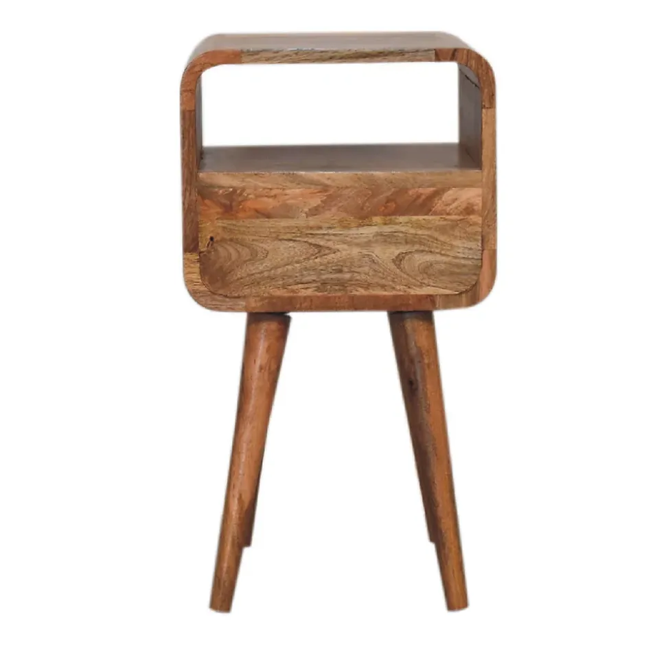 Artisan Furniture Bois massif Mini effet chêne Curve ouvert table de chevet, 1 tiroir et niche ouverte, beige