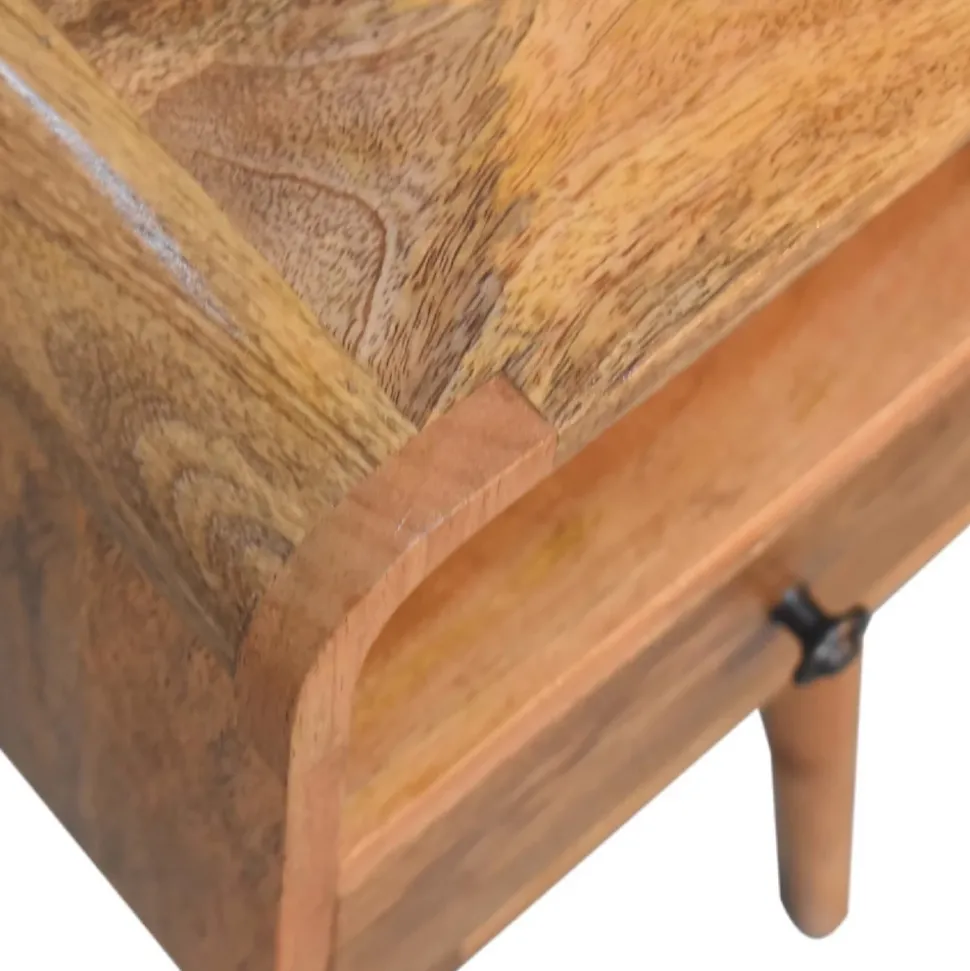 Artisan Furniture Bois massif Mini effet chêne Curve ouvert table de chevet, 1 tiroir et niche ouverte, beige