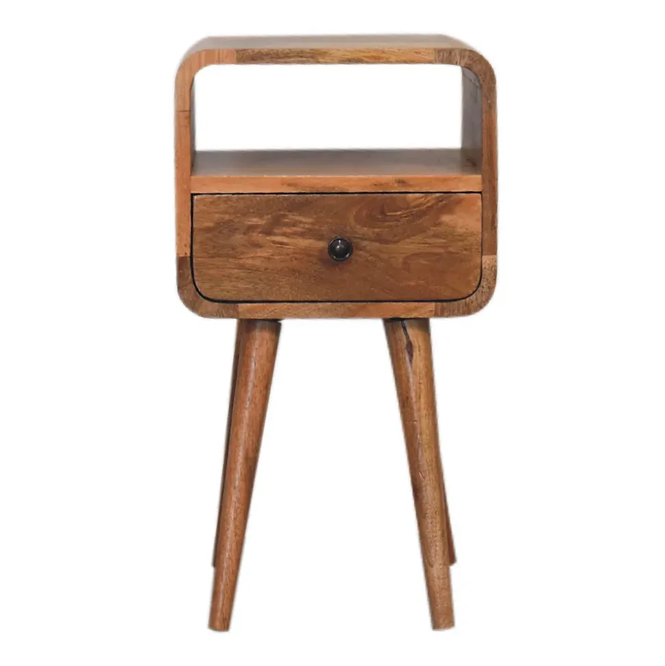 Artisan Furniture Bois massif Mini effet chêne Curve ouvert table de chevet, 1 tiroir et niche ouverte, beige