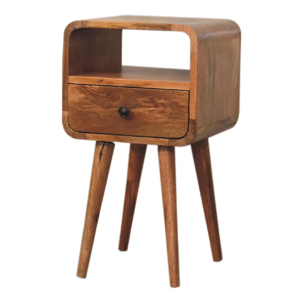 Artisan Furniture Bois massif Mini effet chêne Curve ouvert table de chevet, 1 tiroir et niche ouverte, beige