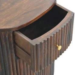 Artisan Furniture Bois massif courbé cannelé 3 tiroir table de chevet, marron foncé