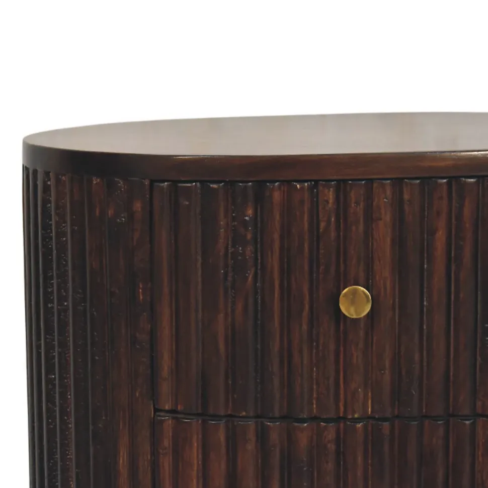 Artisan Furniture Bois massif courbé cannelé 3 tiroir table de chevet, marron foncé