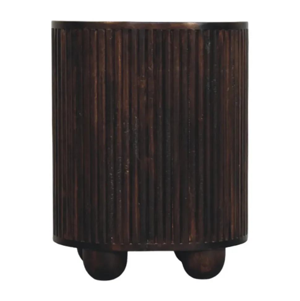 Artisan Furniture Bois massif courbé cannelé 3 tiroir table de chevet, marron foncé