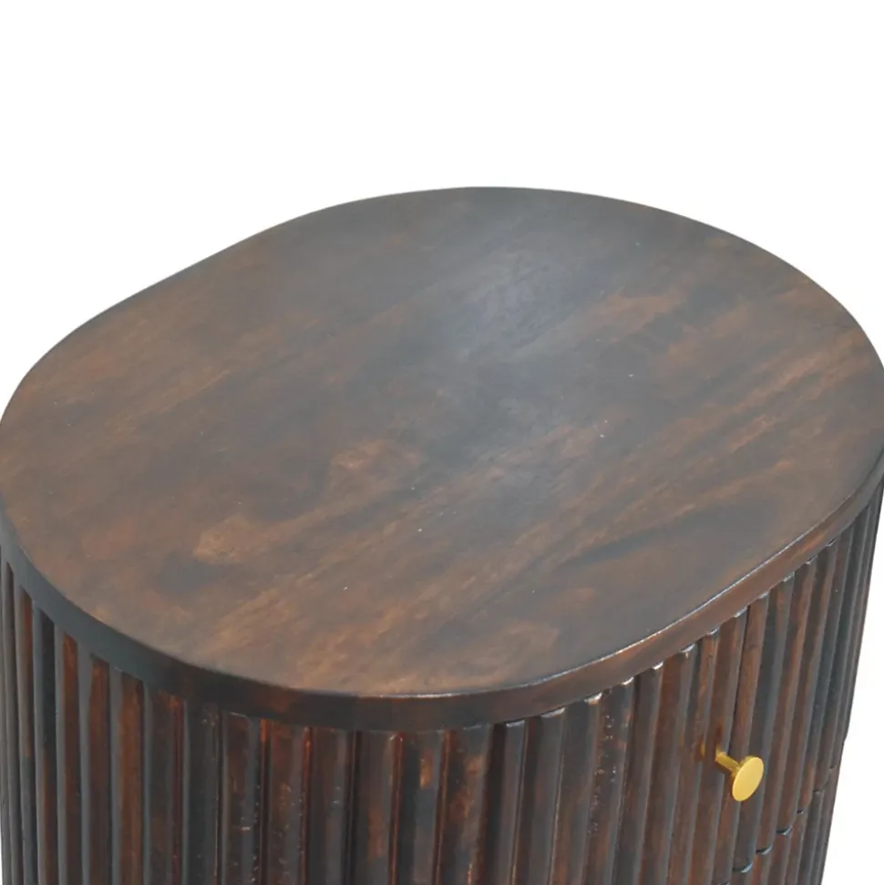 Artisan Furniture Bois massif courbé cannelé 3 tiroir table de chevet, marron foncé