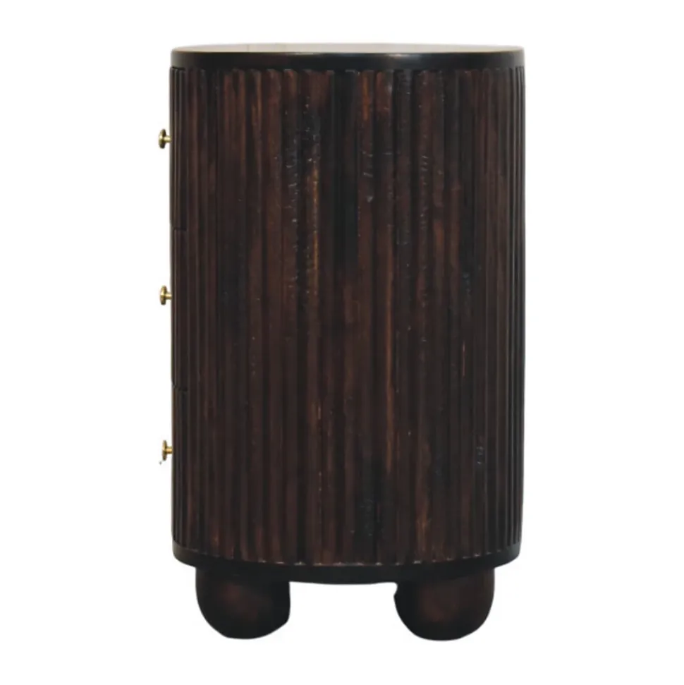 Artisan Furniture Bois massif courbé cannelé 3 tiroir table de chevet, marron foncé
