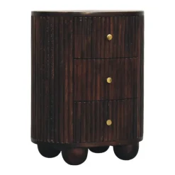 Artisan Furniture Bois massif courbé cannelé 3 tiroir table de chevet, marron foncé