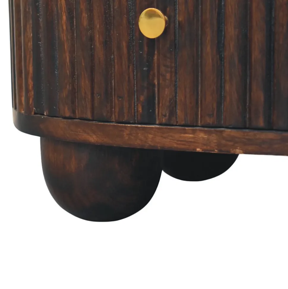 Artisan Furniture Bois massif courbé cannelé 3 tiroir table de chevet, marron foncé