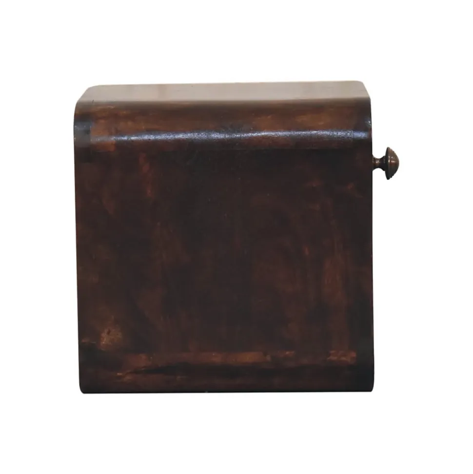 Artisan Furniture Bois massif Mini courbé noyer de Californie table de chevet à fixation murale avec niche ouverte, 1 tiroir