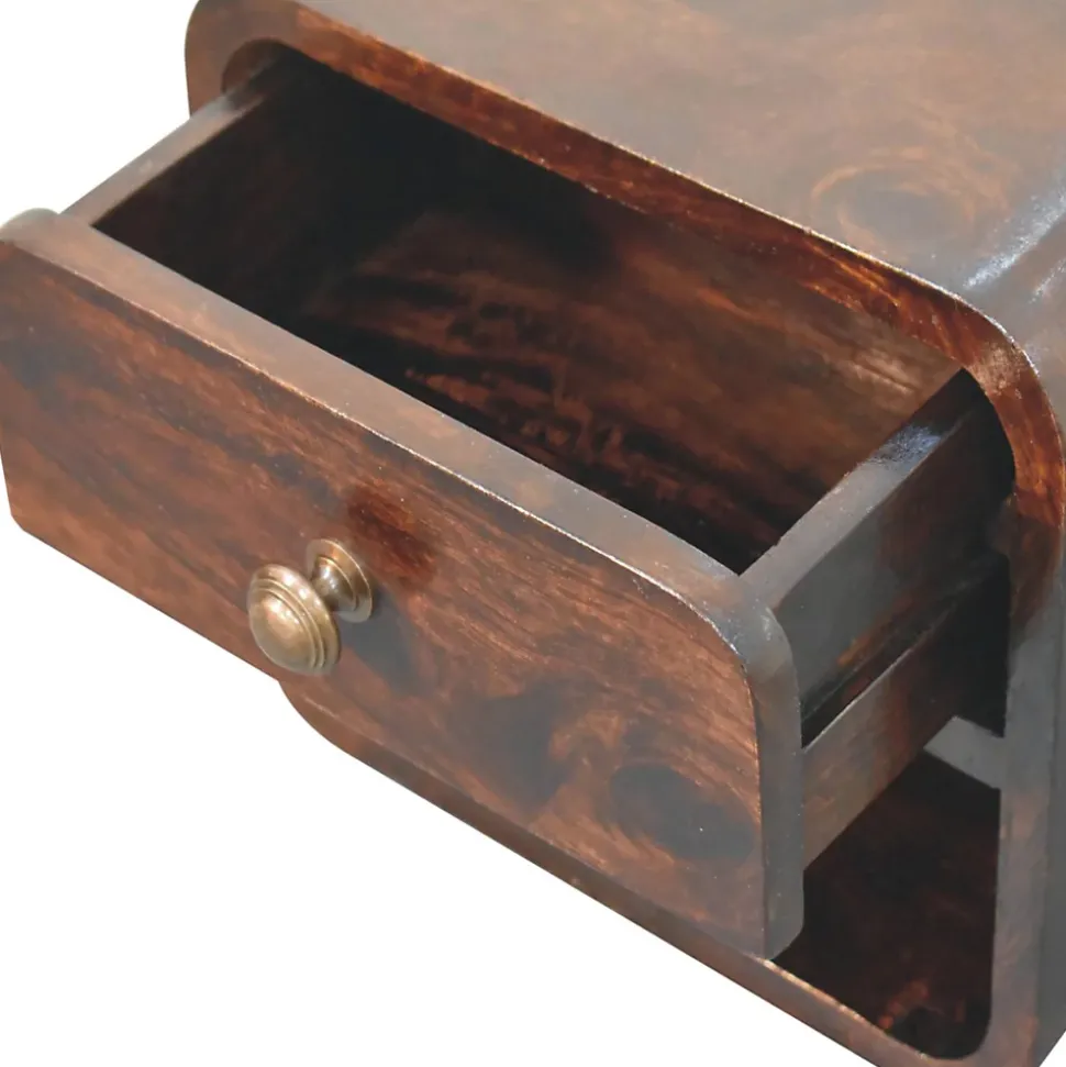 Artisan Furniture Bois massif Mini courbé noyer de Californie table de chevet à fixation murale avec niche ouverte, 1 tiroir