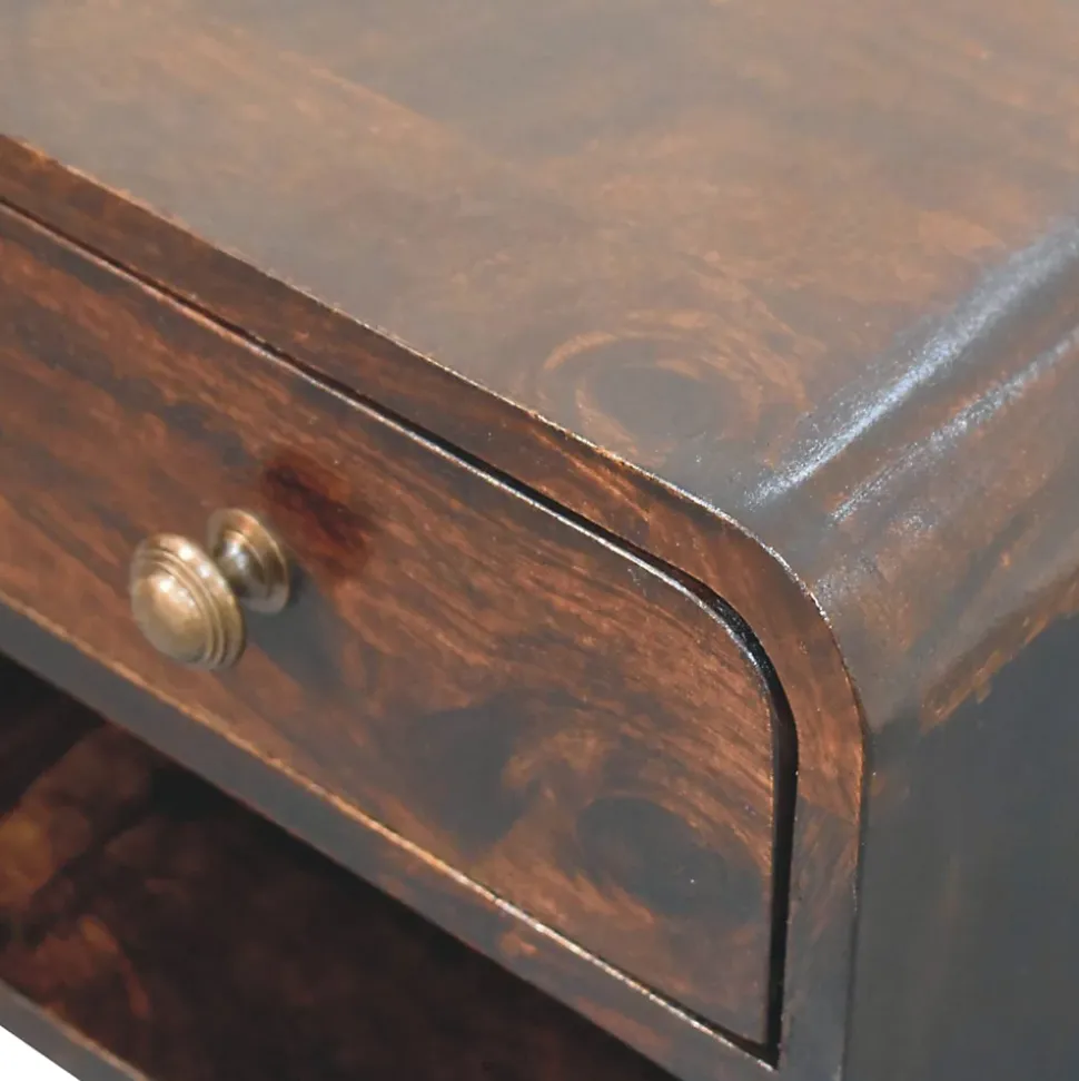 Artisan Furniture Bois massif Mini courbé noyer de Californie table de chevet à fixation murale avec niche ouverte, 1 tiroir
