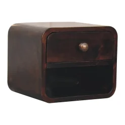 Artisan Furniture Bois massif Mini courbé noyer de Californie table de chevet à fixation murale avec niche ouverte, 1 tiroir