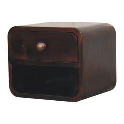 Artisan Furniture Bois massif Mini courbé noyer de Californie table de chevet à fixation murale avec niche ouverte, 1 tiroir