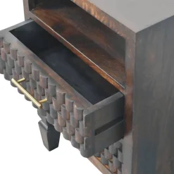 Artisan Furniture Bois massif Arno table de chevet, 2 tiroirs, 1 niche ouverte, marron foncé