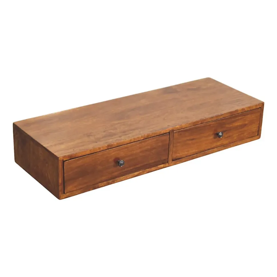 Artisan Furniture Bois massif Lunar 2 tiroir châtaignier console murale, marron