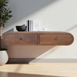 Artisan Furniture Bois massif Floating châtaignier London Console, 2 tiroirs, marron foncé