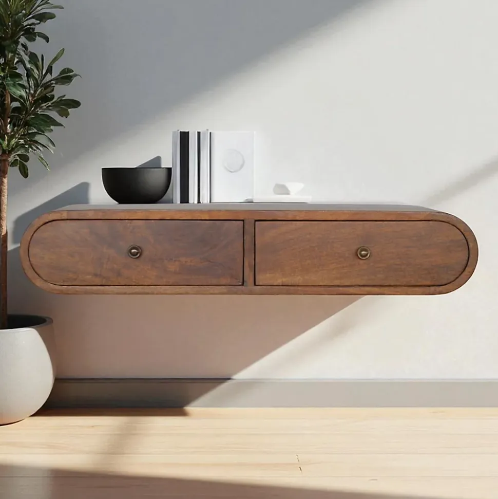 Artisan Furniture Bois massif Floating châtaignier London Console, 2 tiroirs, marron foncé