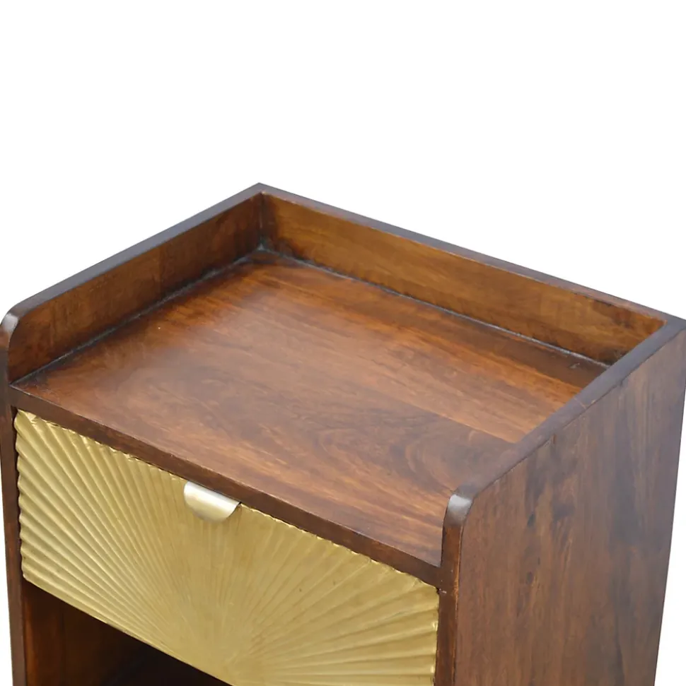 Artisan Furniture Bois massif Manila Gold One Drawer table de chevet, 1 étagère, Darl marron & doré
