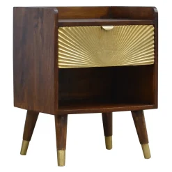 Artisan Furniture Bois massif Manila Gold One Drawer table de chevet, 1 étagère, Darl marron & doré