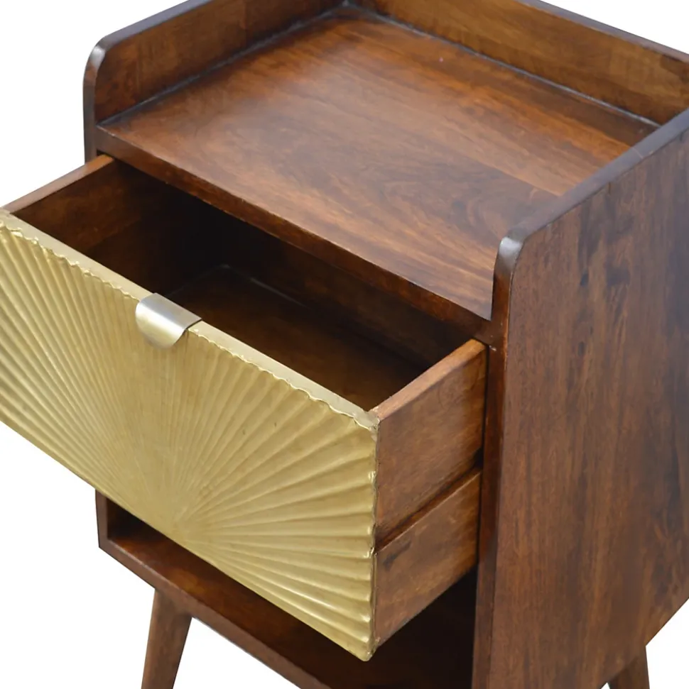 Artisan Furniture Bois massif Manila Gold One Drawer table de chevet, 1 étagère, Darl marron & doré