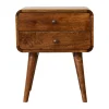Artisan Furniture Bois massif courbé châtaignier table de chevet, 2 tiroirs, marron foncé