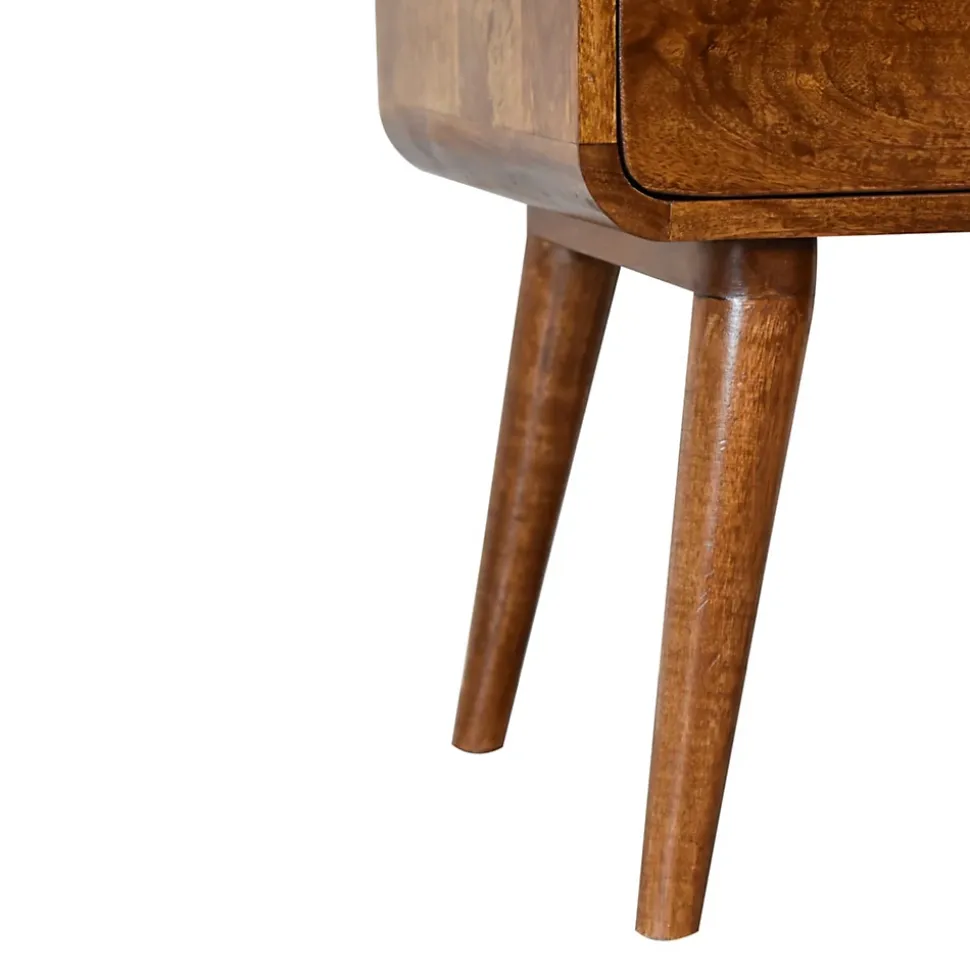 Artisan Furniture Bois massif courbé châtaignier table de chevet, 2 tiroirs, marron foncé