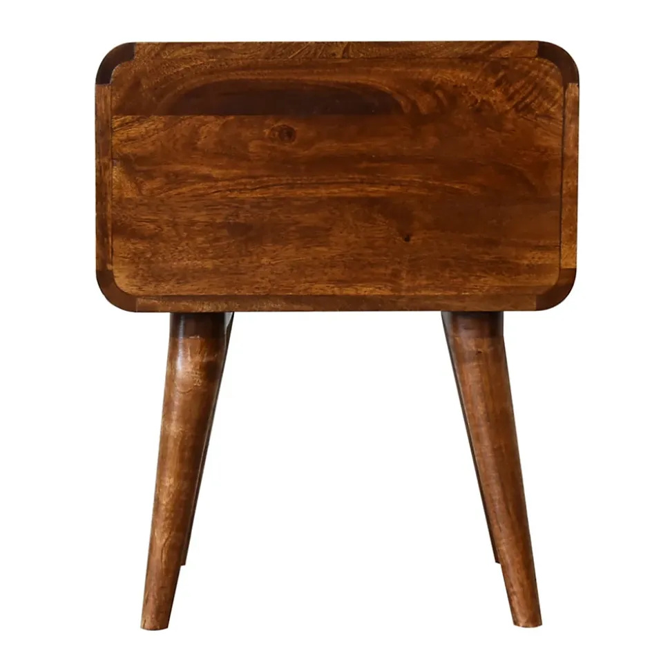 Artisan Furniture Bois massif courbé châtaignier table de chevet, 2 tiroirs, marron foncé